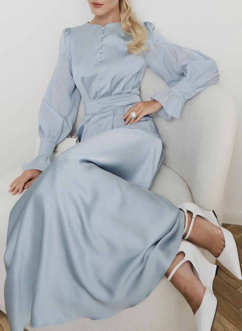 Lichi  Maxi dress with puff sleeves and pearl decoration for Women | Best Price UAE