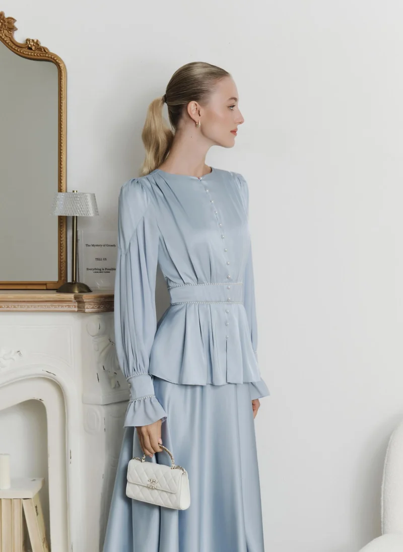 Lichi  Maxi dress with puff sleeves and pearl decoration for Women | Best Price UAE