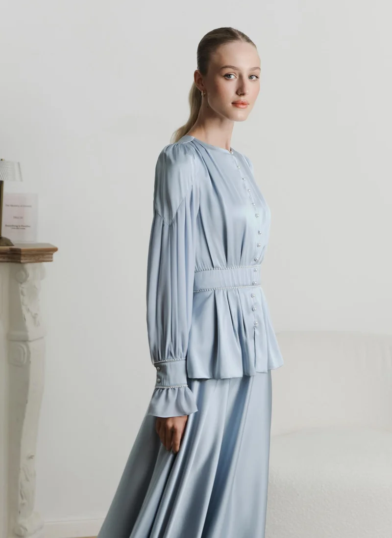 Lichi  Maxi dress with puff sleeves and pearl decoration for Women | Best Price UAE