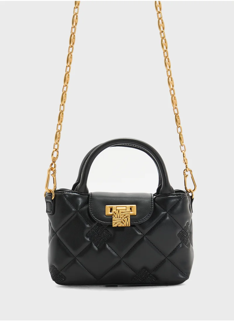 STEVE MADDEN Bosco Quilted Flap Over Logo Satchel Bag