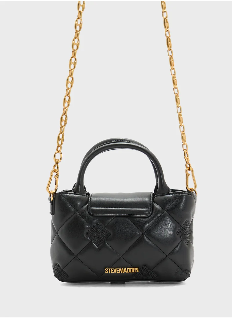 STEVE MADDEN Bosco Quilted Flap Over Logo Satchel Bag