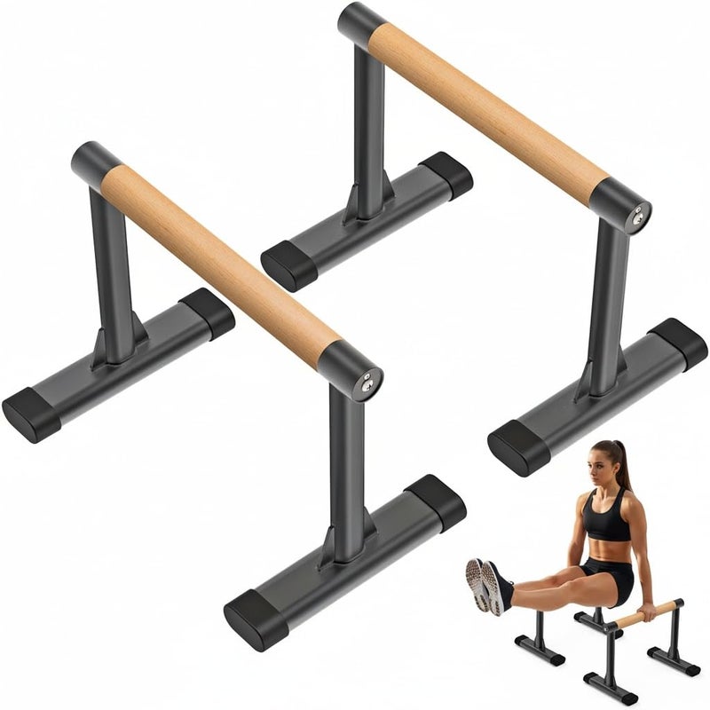 Kipika Parallette Bars for Calisthenics - Push Up & Dip Bar with Wood Handles, Rock-Free Support for Handstand, L-Sit & Home Strength Training, 600LB Capacity, 12" Height (Wood) - Image 1