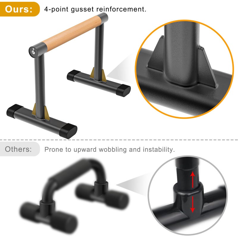 Kipika Parallette Bars for Calisthenics - Push Up & Dip Bar with Wood Handles, Rock-Free Support for Handstand, L-Sit & Home Strength Training, 600LB Capacity, 12" Height (Wood) - Image 3