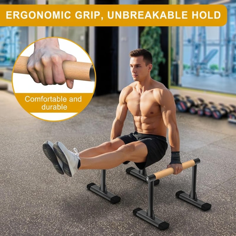 Kipika Parallette Bars for Calisthenics - Push Up & Dip Bar with Wood Handles, Rock-Free Support for Handstand, L-Sit & Home Strength Training, 600LB Capacity, 12" Height (Wood) - Image 5