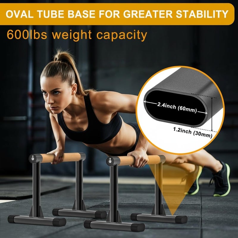 Kipika Parallette Bars for Calisthenics - Push Up & Dip Bar with Wood Handles, Rock-Free Support for Handstand, L-Sit & Home Strength Training, 600LB Capacity, 12" Height (Wood) - Image 4