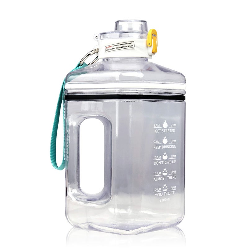 Motivational Time Marker Water Bottle: 2200ML White Food-Graded Material - Leak-Proof Spring-Loaded Lock Cap Wide Opening for Sports Cycling Daily Hydration - Image 1