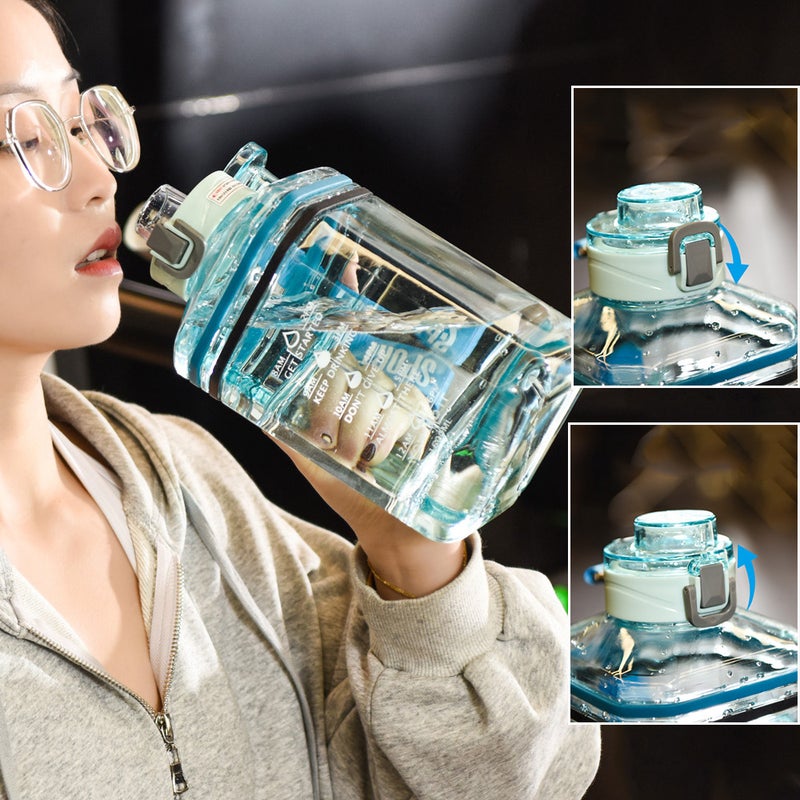 Motivational Time Marker Water Bottle: 2200ML White Food-Graded Material - Leak-Proof Spring-Loaded Lock Cap Wide Opening for Sports Cycling Daily Hydration - Image 2
