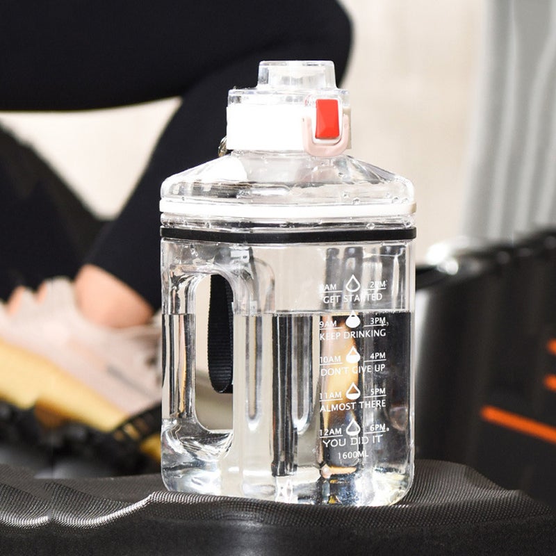 Motivational Time Marker Water Bottle: 2200ML White Food-Graded Material - Leak-Proof Spring-Loaded Lock Cap Wide Opening for Sports Cycling Daily Hydration - Image 3