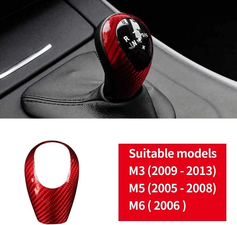 cheekyglo Ger Shift Kno Cover, Cron Fiber Car Stickers Ger Shift Kno Head Cap Cover Interior Sticker Trim ccessories Fit for MWM3 M5 M6, Red-Red - Image 1