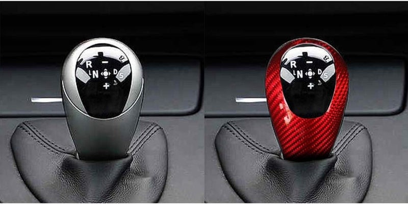 cheekyglo Ger Shift Kno Cover, Cron Fiber Car Stickers Ger Shift Kno Head Cap Cover Interior Sticker Trim ccessories Fit for MWM3 M5 M6, Red-Red - Image 5