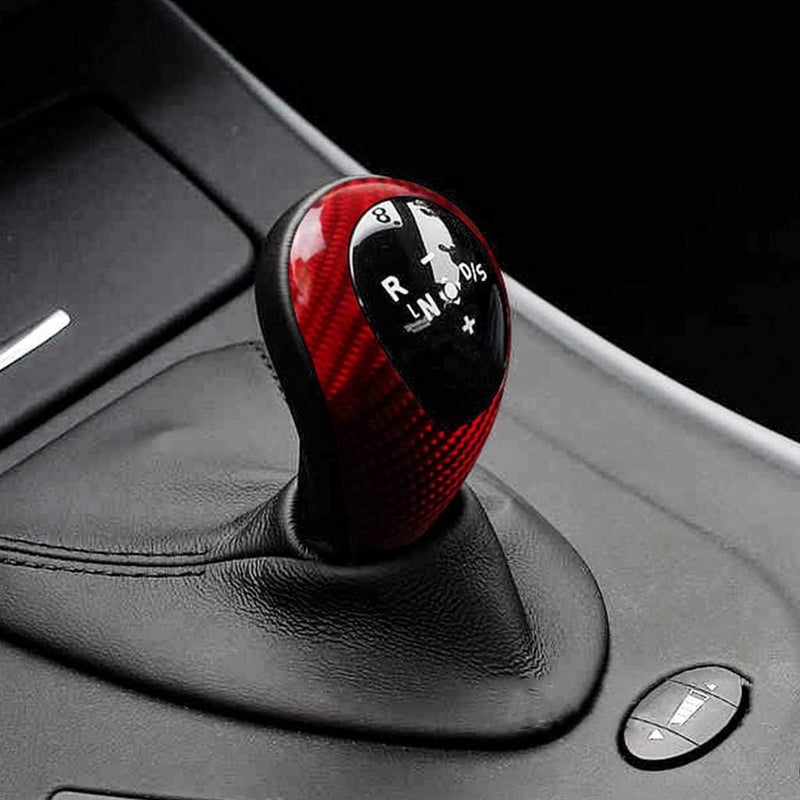 cheekyglo Ger Shift Kno Cover, Cron Fiber Car Stickers Ger Shift Kno Head Cap Cover Interior Sticker Trim ccessories Fit for MWM3 M5 M6, Red-Red - Image 2