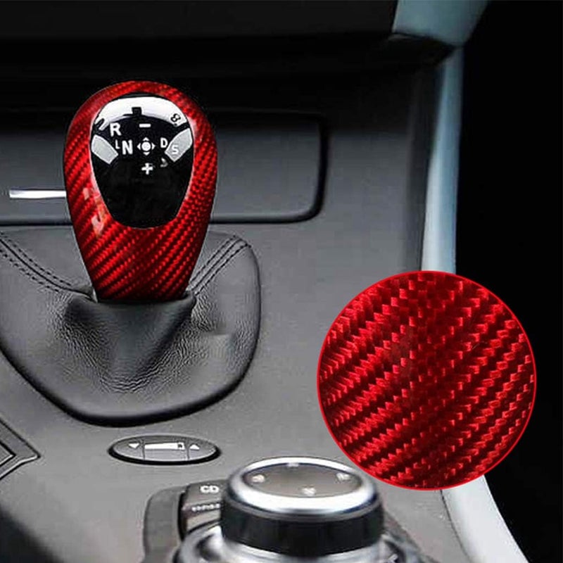 cheekyglo Ger Shift Kno Cover, Cron Fiber Car Stickers Ger Shift Kno Head Cap Cover Interior Sticker Trim ccessories Fit for MWM3 M5 M6, Red-Red - Image 4