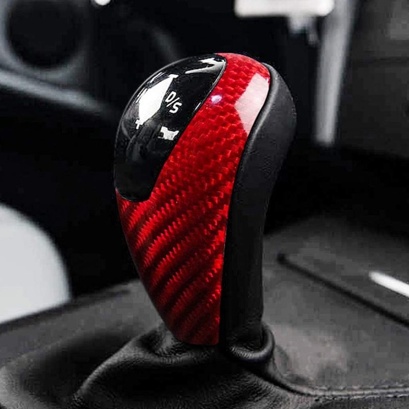 cheekyglo Ger Shift Kno Cover, Cron Fiber Car Stickers Ger Shift Kno Head Cap Cover Interior Sticker Trim ccessories Fit for MWM3 M5 M6, Red-Red - Image 3