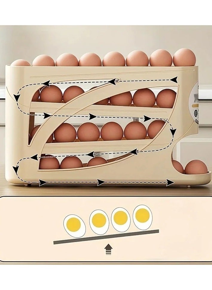 DIGI CORE 2 Pieces 3-Tier Rolling Egg Storage Box for Refrigerator, Holds 24 Eggs, Space-Saving Side Door Design, Durable Plastic Egg Holder, Large Capacity Egg Organizer for Kitchen & Fridge Storage Ideal for Kitchen & Fridge Organization Yellow - Image 3