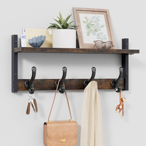 Tatub 20" Rustic Coat Rack Wall Mount with Shelf, Wall Hooks with Shelf, Heavy Duty Entryway Organizer Hangers for Hanging, Hat, Bag, Jacket for Bathroom, Living Room, Bedroom, Rustic Brown - Image 1