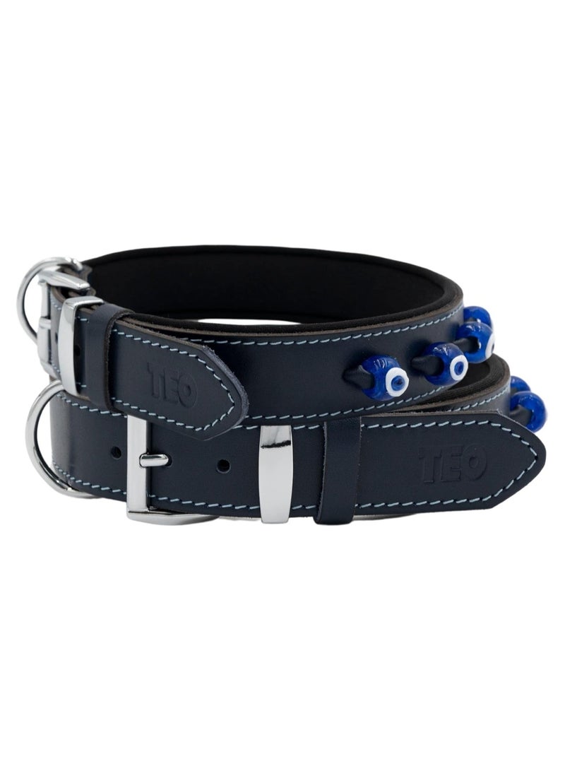 Teo Premium Pet Supplies XS+ Leather Dog Neck Collar Adjustable Durable Pet Collars for Dogs With Breathable Heavy Duty Rust-Proof Dog Accessories Metal Buckle Navy Blue - Image 1