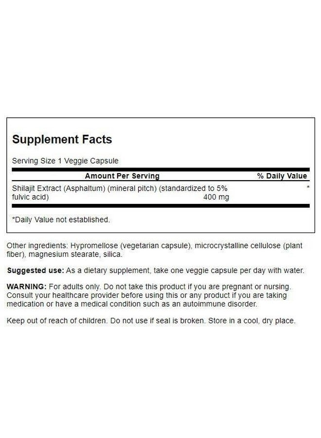 Swanson Shilajit Extract 400 Milligrams 60 Veg Capsules - Image 2