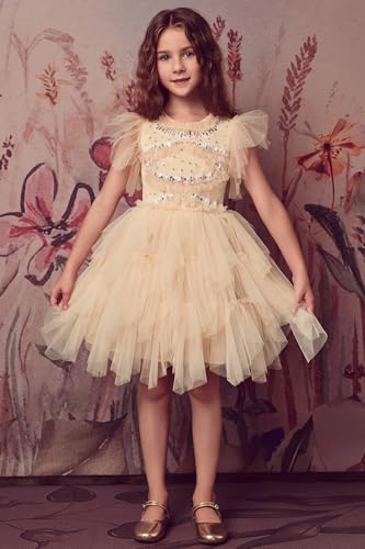 TUTULAND Tutu Dress for Girls - Glitter Sequin Tulle Dress Tiered Layered Flower Girl Dresses for Wedding Birthday Photo Prop - Image 2