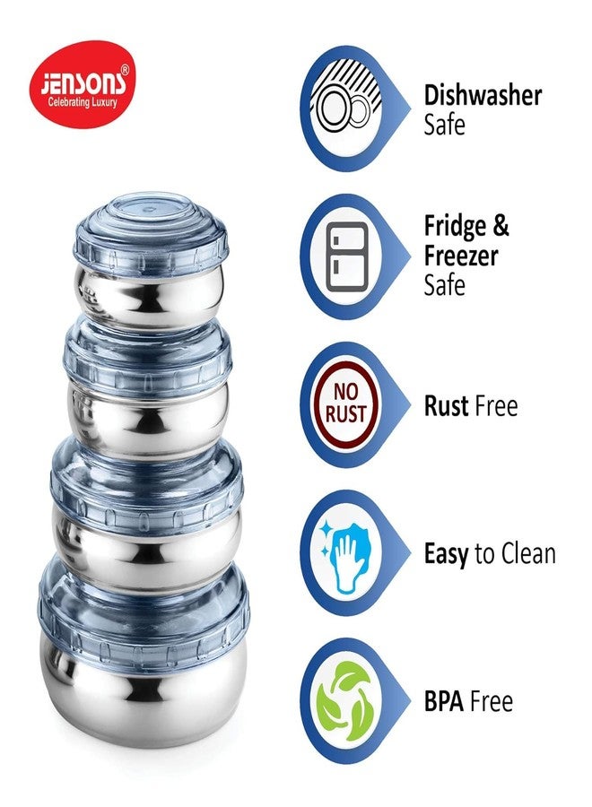 JENSONS 9 PCS Stainless Steel Bally Canister Set (4) & Storage Bowl (5) Set with Blue PC Lids- 4+5=9 Pcs Set - Image 4