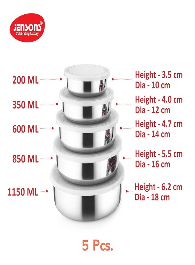 JENSONS 9 PCS Stainless Steel Bally Canister Set (4) & Storage Bowl (5) Set with Blue PC Lids- 4+5=9 Pcs Set - Image 3