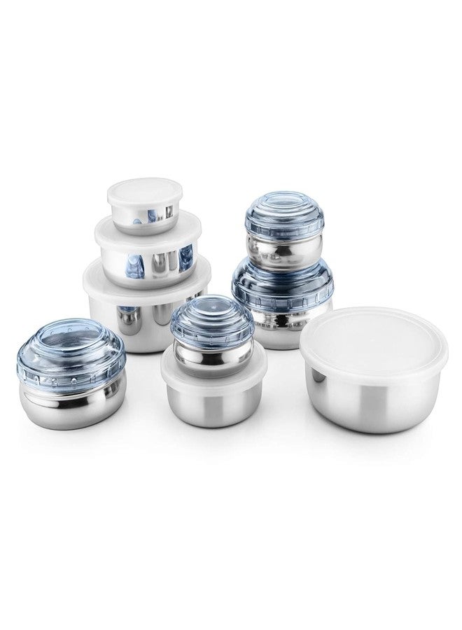 JENSONS 9 PCS Stainless Steel Bally Canister Set (4) & Storage Bowl (5) Set with Blue PC Lids- 4+5=9 Pcs Set - Image 1