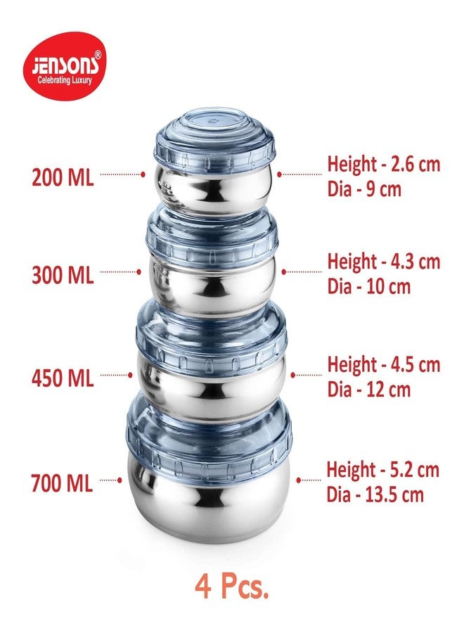 JENSONS 9 PCS Stainless Steel Bally Canister Set (4) & Storage Bowl (5) Set with Blue PC Lids- 4+5=9 Pcs Set - Image 2