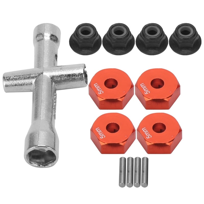 RC Hex Adapter: Red High-Quality Aluminium Alloy, Firm Durable, Easy Install With Fixing Screws - Portable Compact, Non-Slip Nut Cross Sleeve, RC Upgrade Parts for 1/10 RC Car Hobbyists - Image 4