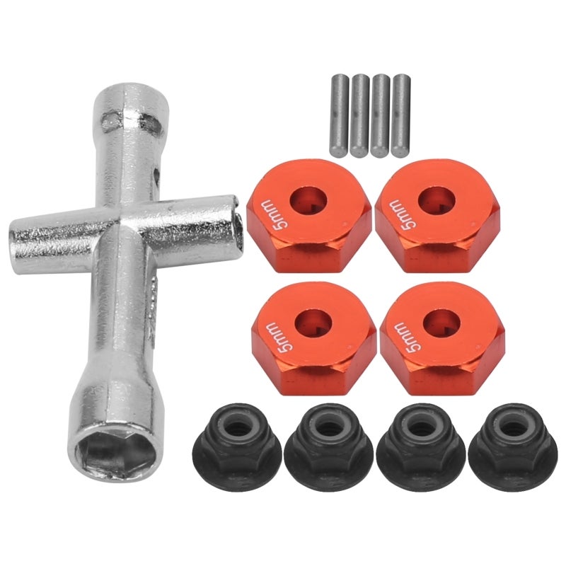 RC Hex Adapter: Red High-Quality Aluminium Alloy, Firm Durable, Easy Install With Fixing Screws - Portable Compact, Non-Slip Nut Cross Sleeve, RC Upgrade Parts for 1/10 RC Car Hobbyists - Image 2
