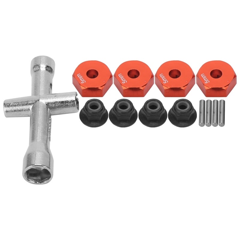 RC Hex Adapter: Red High-Quality Aluminium Alloy, Firm Durable, Easy Install With Fixing Screws - Portable Compact, Non-Slip Nut Cross Sleeve, RC Upgrade Parts for 1/10 RC Car Hobbyists - Image 1