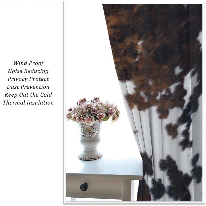 LOMADIA Cow Print Blackout Curtain,Brown White Cowhide Animal Fur Western Rustic Farmhouse Style Window Treatments Rod Pocket Curtain for Bedroom Living Room Kitchen Decor Drapes 42x45in - Image 5