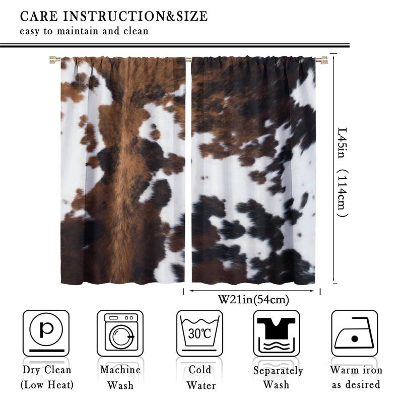 LOMADIA Cow Print Blackout Curtain,Brown White Cowhide Animal Fur Western Rustic Farmhouse Style Window Treatments Rod Pocket Curtain for Bedroom Living Room Kitchen Decor Drapes 42x45in - Image 2