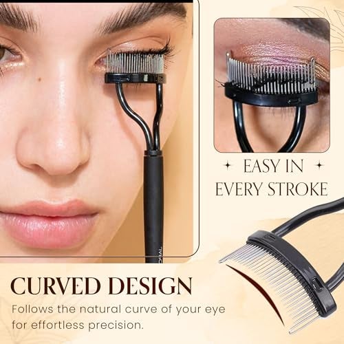 Homeaura Professional Eyelash Comb, Stainless Steel Needle Mascara Guide Applicator, Eyebrow Brush Curler Cosmetic Tool, Black - Image 4