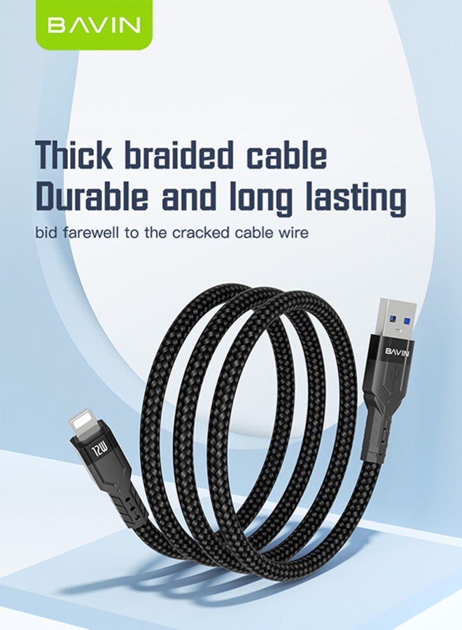 BAVIN USB To Lightning  Nylon Braided Cable, 1.2M Max Output 2.4A, Fast Charge And Sync Cable For iPhone, iPad, AirPods - iPod Black. - Image 5