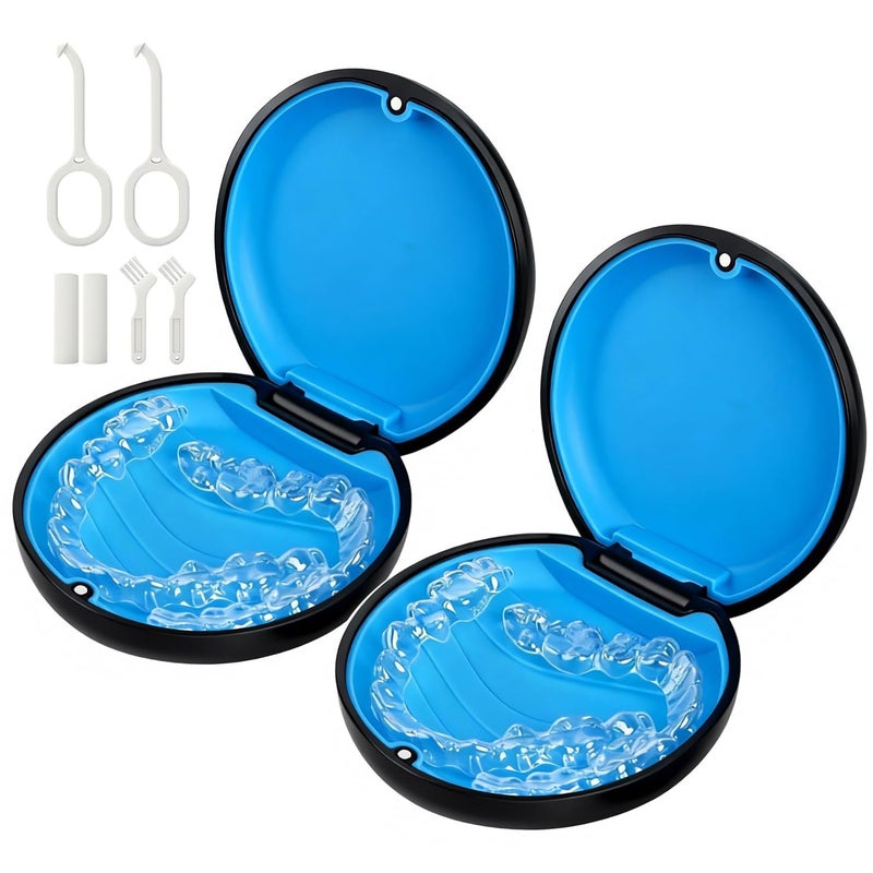 HEMILAB 2 Pack Retainer Case Compatible with Invisalign Slim Aligner Case with Removal Tool Aligner Seaters Brush Pocket Size Secure Magnetic Closure for Travel Black