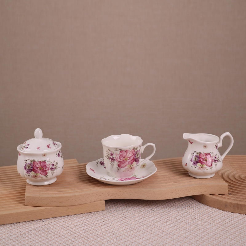 Guangyang 15pcs Porcelain Tea Sets 7 OZ Cups& Saucer Service for 6, with Teapot Sugar Bowl Cream Pitcher for Tea/Coffee - Image 5