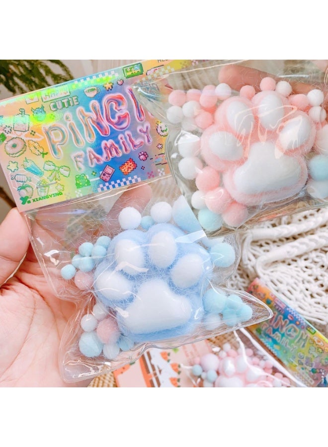 JOGAMS 2Pcs Squishy Cat Paw Stress Relief Toy Big Furry Squeeze Cat Paw Squishy Toys with Balls Sensory Stress Relief for Kids and Adults Blue and Pink - Image 1