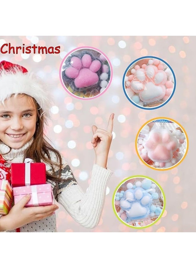 JOGAMS 2Pcs Squishy Cat Paw Stress Relief Toy Big Furry Squeeze Cat Paw Squishy Toys with Balls Sensory Stress Relief for Kids and Adults Blue and Pink - Image 5