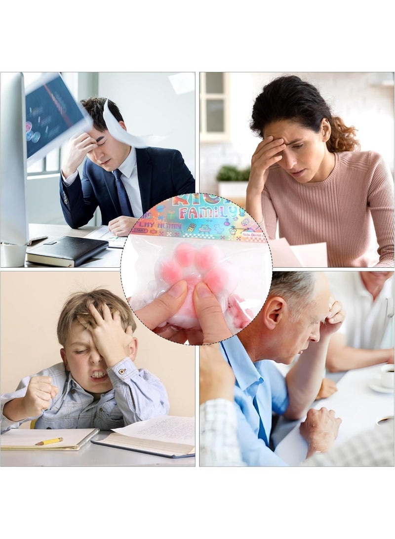 JOGAMS 2Pcs Squishy Cat Paw Stress Relief Toy Big Furry Squeeze Cat Paw Squishy Toys with Balls Sensory Stress Relief for Kids and Adults Blue and Pink - Image 2