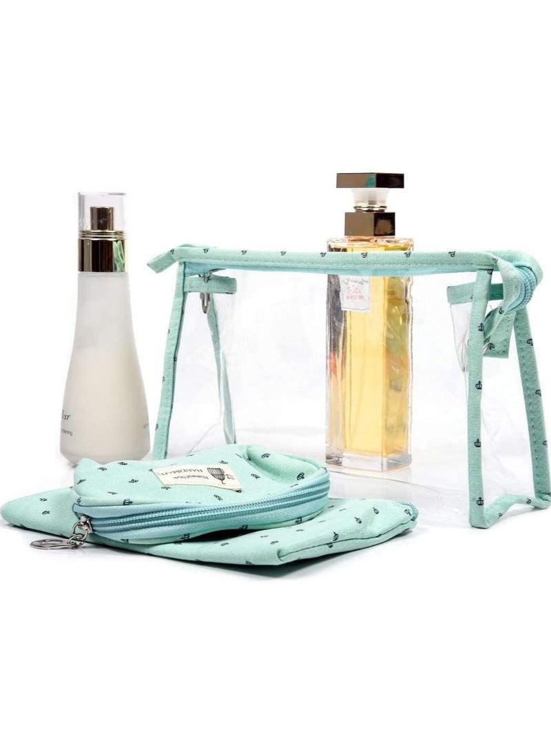 أوريتي مجموعة من 3 حقائب شفافة لمستحضرات التجميل ومستحضرات التجميل وحقيبة أدوات الزينة باللون الأخضر - Image 3