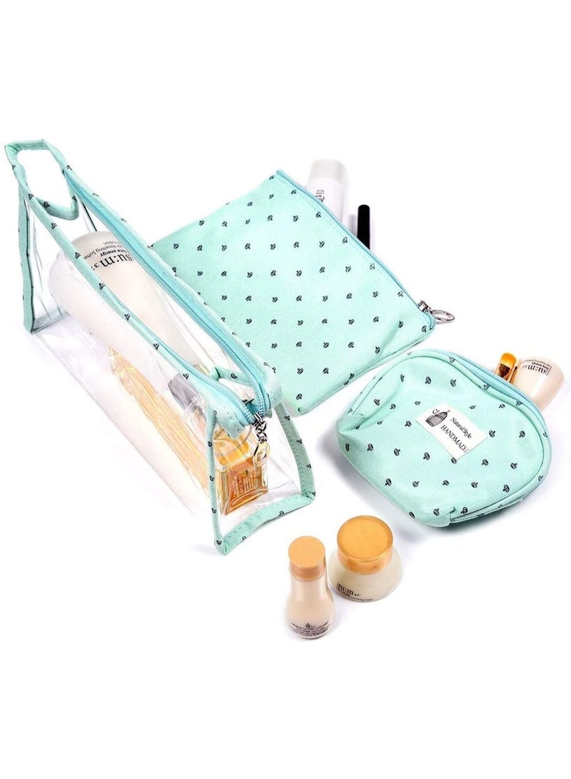 أوريتي مجموعة من 3 حقائب شفافة لمستحضرات التجميل ومستحضرات التجميل وحقيبة أدوات الزينة باللون الأخضر - Image 2