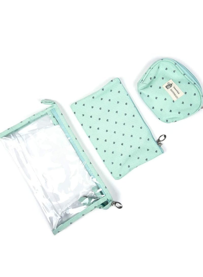أوريتي مجموعة من 3 حقائب شفافة لمستحضرات التجميل ومستحضرات التجميل وحقيبة أدوات الزينة باللون الأخضر - Image 1