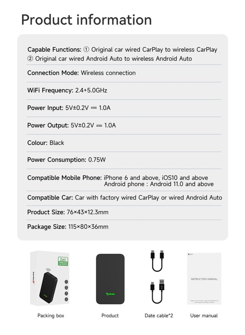 Carlinkit - CarlinKit 5.0 Wireless CarPlay Mini Adapter Android Auto Dongle Wired To Wireless Car Play Box 5GWifi Bluetooth Auto Connect FOTA - Image 1