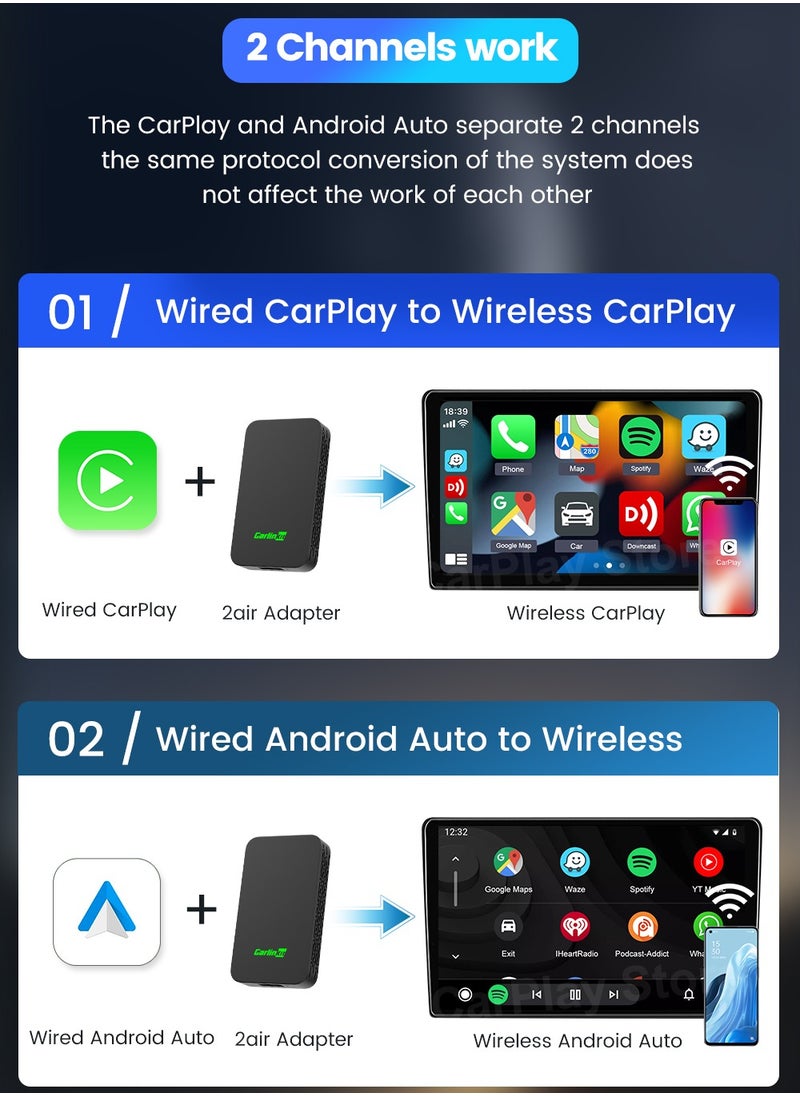 Carlinkit - CarlinKit 5.0 Wireless CarPlay Mini Adapter Android Auto Dongle Wired To Wireless Car Play Box 5GWifi Bluetooth Auto Connect FOTA - Image 1