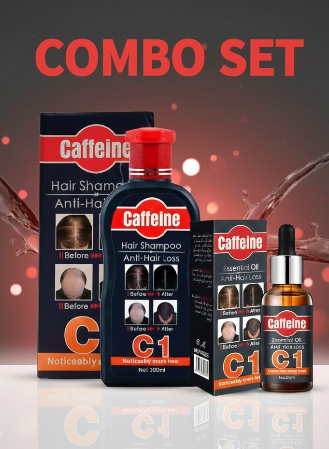 Caffeine Hair Care Set: C1 Shampoo and Essential Oil Anti-Hair Loss Strengthening and Stimulating Hair Growth