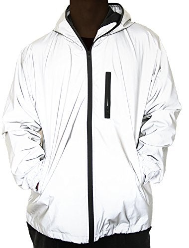 fangfei Reflective Coat Hooded Windbreaker Fashion Runing Pocket Jacket for Men and Women, Gray (S) - Image 1