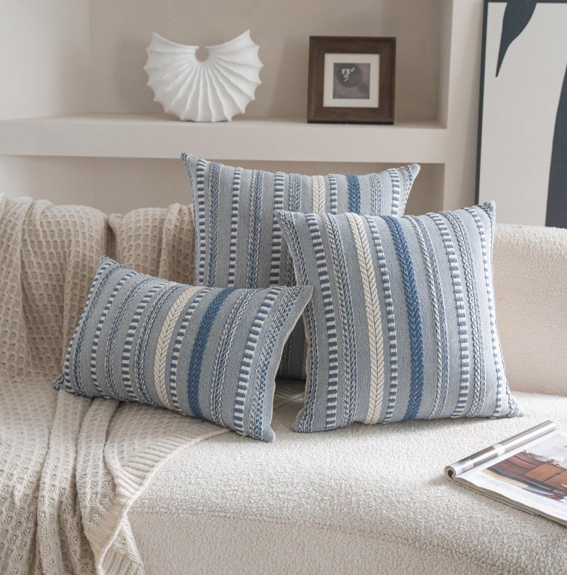 Cethom Boho Throw Pillow Covers 12x20 Inch Set of 2, Farmhouse Decorative Couch Pillow Cases, Blue Accent Pillows of Bed, Sofa Bedroom Living Room Home Decor Cushion Cover - Image 3