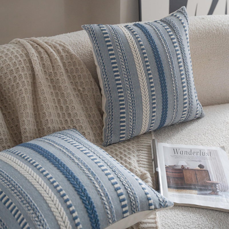 Cethom Boho Throw Pillow Covers 12x20 Inch Set of 2, Farmhouse Decorative Couch Pillow Cases, Blue Accent Pillows of Bed, Sofa Bedroom Living Room Home Decor Cushion Cover - Image 2