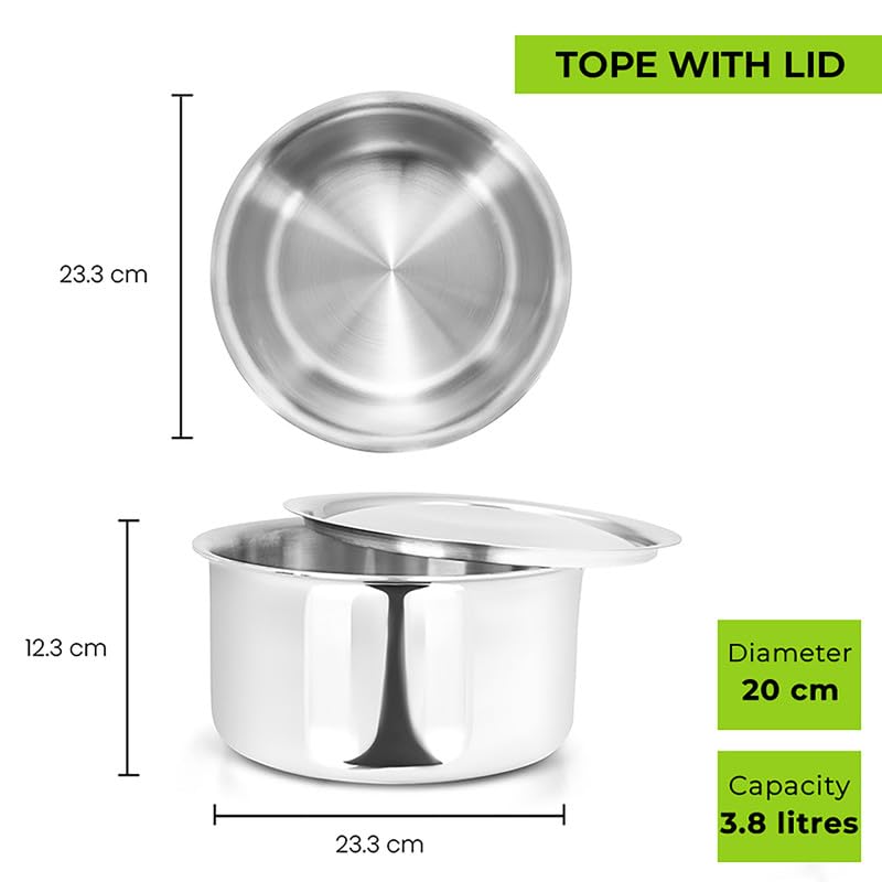 Allo Allo CookSafe TriPly Stainless Steel Kadhai & Tope Set of 2 Combo Pcs, 3 litres Kadhai with Lid and 3.8 litres Tope with Lid, Induction Friendly, Naturally Non,Stick, 26cm & 20cm  - Image 3
