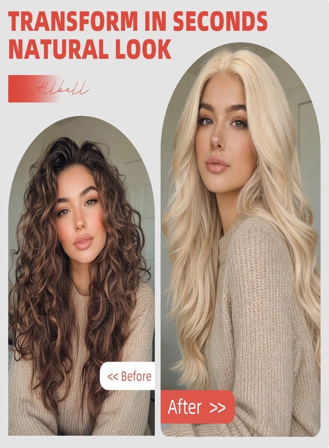 Allbell Light Blonde Wigs for Women, 4x4 Realistic Scalp, Free Parting, 22 Inch Long Curly Synthetic Hair Wig with Curtain Bangs for Daily Use - Image 2