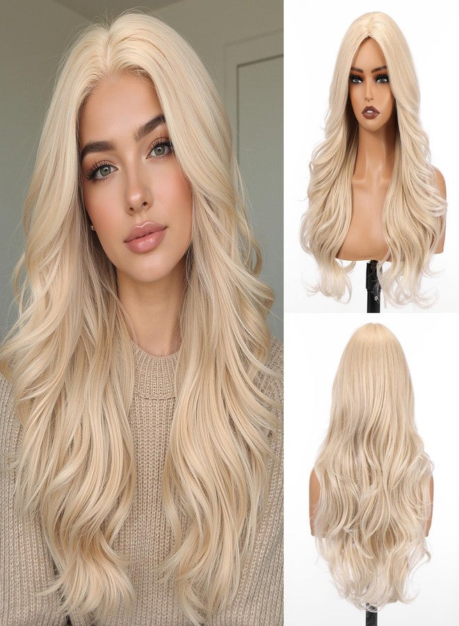 Allbell Light Blonde Wigs for Women, 4x4 Realistic Scalp, Free Parting, 22 Inch Long Curly Synthetic Hair Wig with Curtain Bangs for Daily Use - Image 1